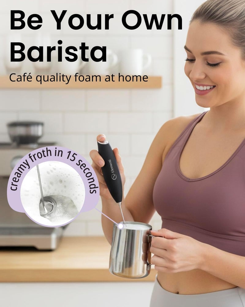 Elementi Milk Frother Wand - Easy to Use Handheld Electric Stirrer for Powder Drinks, Durable & Powerful Coffee Whisk & Protein Powder Mixer Wand, Hand Frother, Coffee Stirrers Electric (Lavender) - Image 2
